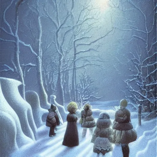 Prompt: scene from a dream. snow. digital artwork by vincent bons, michael whelan, remedios varo and gerardo dottori. grainy and rough. interesting pastel colour palette. beautiful light. oil and water colour based on high quality render.