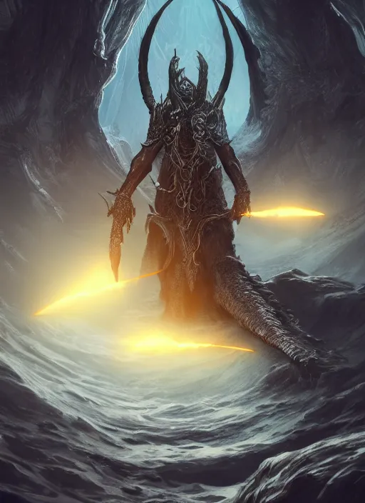 Image similar to leviathan ultra detailed fantasy, elden ring, realistic, dnd character portrait, full body, dnd, rpg, lotr game design fanart by concept art, behance hd, artstation, deviantart, global illumination radiating a glowing aura global illumination ray tracing hdr render in unreal engine 5