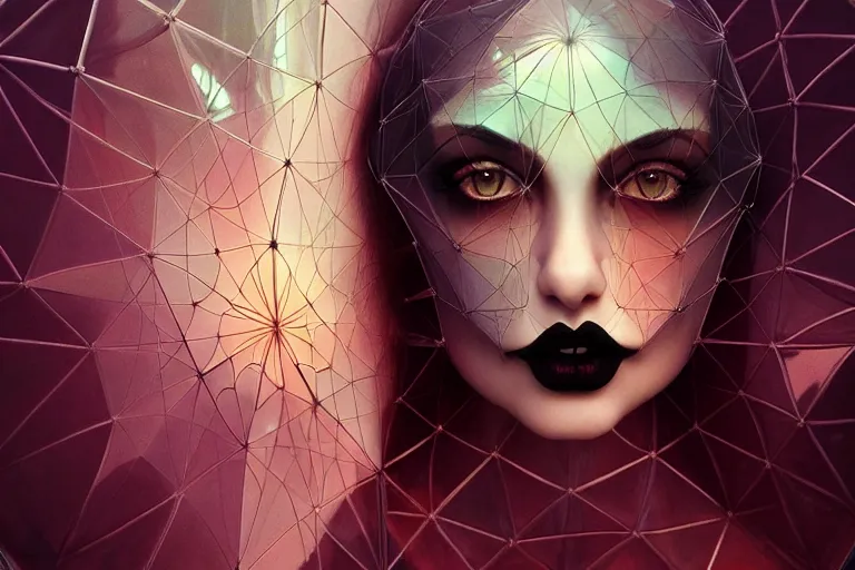 Image similar to surreal Portrait of beautiful goth woman with transparent umbrella in dmt chromatic surreal enviroment, elegant, highly detailed, smooth, photoreal, sharp focus, illustration, beautiful, geometric, dmt trending on artstation, cinematic, artwork by WLOP