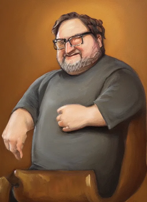 Image similar to tasteful oil painting portrait of gabe newell, valve, steam, gaben