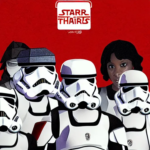 Image similar to stormtroopers are on the stranger things poster, low poly, anime style