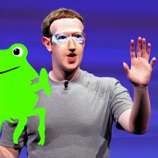Prompt: mark zuckerberg introducing the Facebook Frog: a live frog