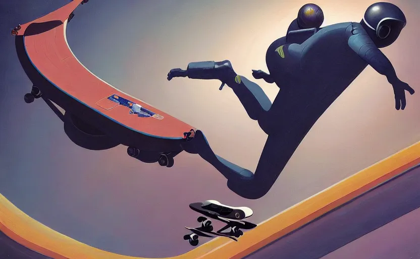 Image similar to an astronaut riding a skateboard, very coherent, painted by Edward Hopper, Wayne Barlowe, painted by James Gilleard, airbrush, art by JamesJean