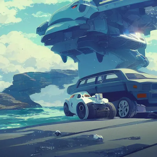 Prompt: car, robot, penguin, ocean, blue sky, illustration concept art anime key visual trending pixiv fanbox by wlop and greg rutkowski and makoto shinkai, studio ghibli 3 d render