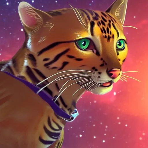 Prompt: a Bengal cat in the art style of no man's sky on a planet