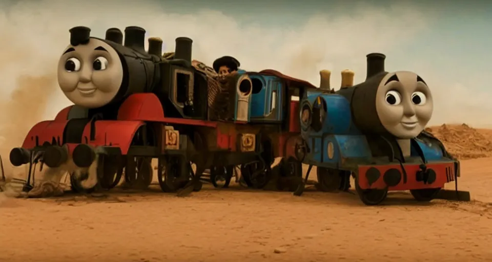 Image similar to still frame of Thomas the Tank Engine in MAD MAX: FURY ROAD (2015)