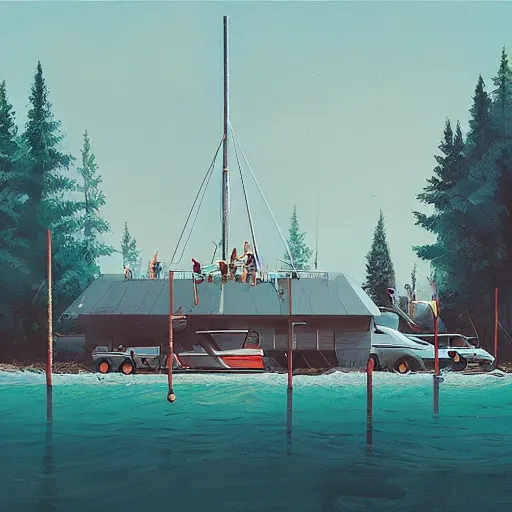 Image similar to yachting club by simon stalenhag