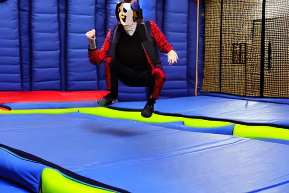 Prompt: paul mccartney at a trampoline park