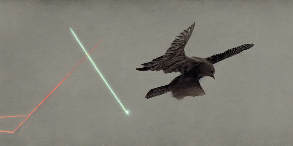 Prompt: a bird shooting lasers from its eyes, matte painting