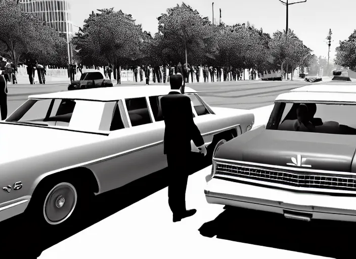 Image similar to ps 4 gameplay, john f kennedy in dallas motorcade, dealy plaza, life is strange, unreal engine