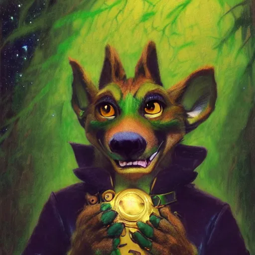 Image similar to a portrait of a male green canine dragon in starfleet uniform at night in a dark forest. zootopia fursona furaffinity furry art detailed face painting by gaston bussiere craig mullins jc leyendecker gustav klimt artgerm greg rutkowski furry