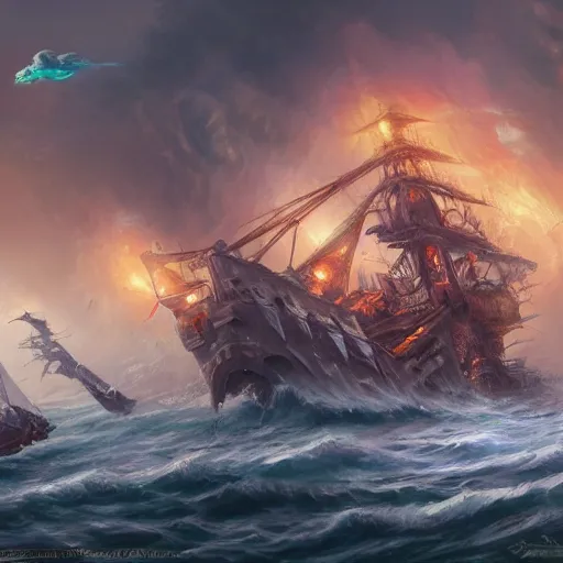 sea monster ship art