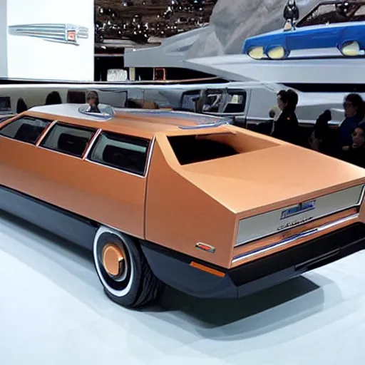 Prompt: station wagon concept car from 1976, designed by Giorgetto Giugiaro, presented at the North American Auto Show 1975