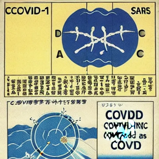 Image similar to covid - 1 9 misinformation refers to misinformation and conspiracy theories about the scale of the covid - 1 9 pandemic and the origin, prevention, diagnosis, and treatment of the covid - 1 9, which is caused by the virus sars - cov - 2, ukiyo - e, lithograph, very detailed