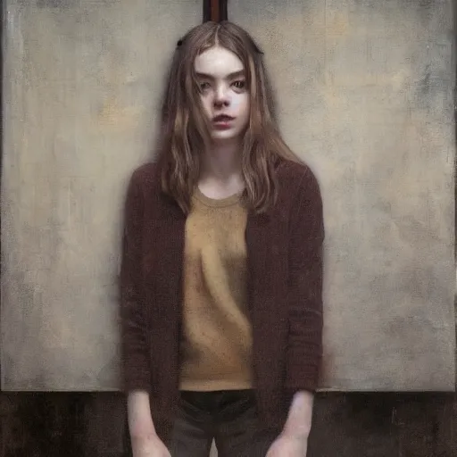 Image similar to elle fanning, ana de armas, anya taylor joy in prey picture by michael sowa, asymmetrical, dark vibes, realistic painting, organic painting, matte painting, geometric shapes, hard edges, graffiti, street art : 2 by michael sowa : 4