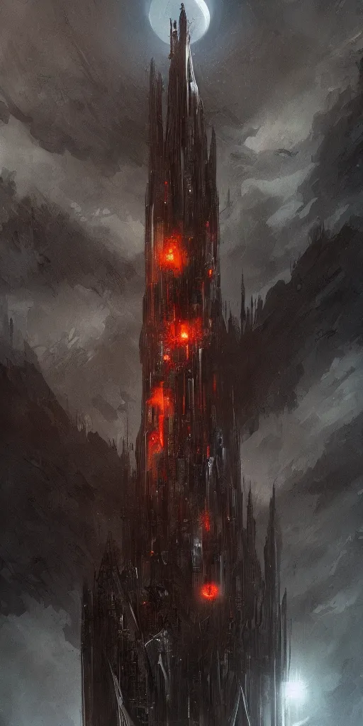 Image similar to the dark tower looms at the axis of worlds, artstation.