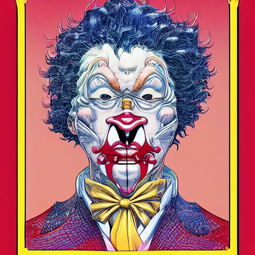 Image similar to portrait of ronald mcdonald, symmetrical, by yoichi hatakenaka, masamune shirow, josan gonzales and dan mumford, ayami kojima, takato yamamoto, barclay shaw, karol bak, yukito kishiro