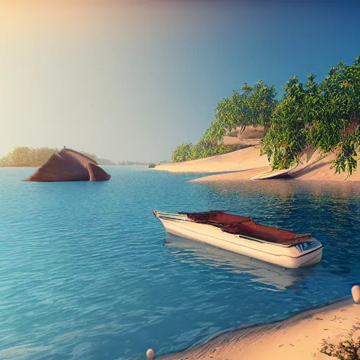 Image similar to utopian beach, women, naturist, boats, realistic, unreal engine, artstation,