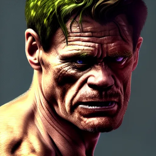 Image similar to willem defoe transforming into the hulk, cinematic shot, painting by jama jurabaev, extremely detailed, brush hard, artstation, high quality, brush stroke