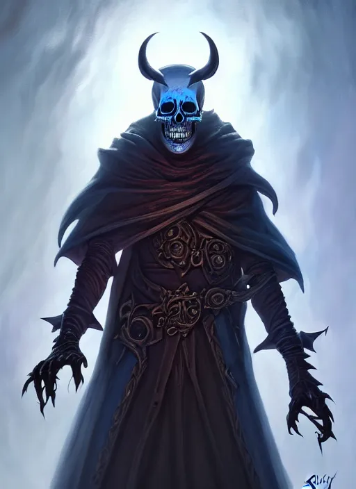 Image similar to a _ fantasy _ style _ portrait _ painting _ of skull head lich, dnd, wicked, oil _ painting _ unreal _ 5 _ daz. _ rpg _ portrait _ extremely _ detailed _ artgerm _ greg _ rutkowski _ greg