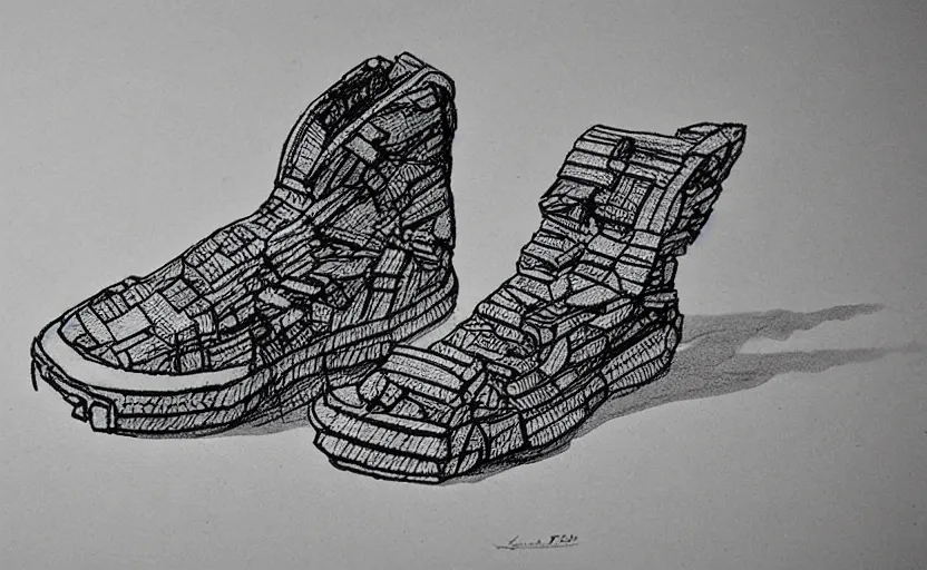 Image similar to sneaker made out of lego, ink drawing, jacques - louis david