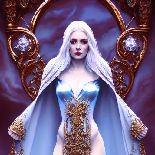 Image similar to beautiful ice queen in ornate robes, highly detailed, 8 k, hdr, award - winning, trending on artstation, clayton crain