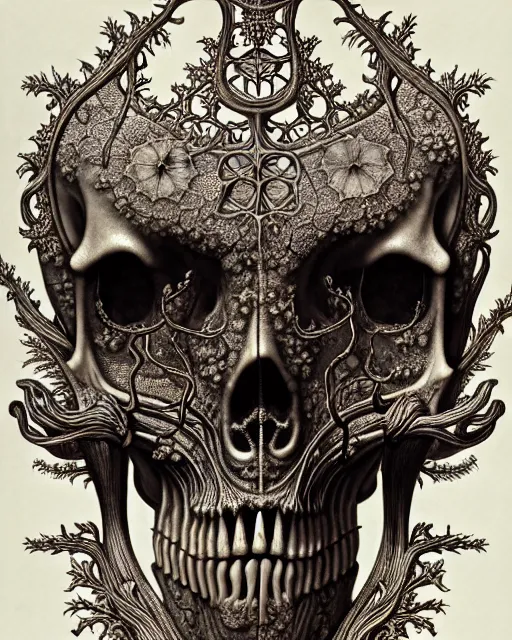 Image similar to art forms of nature by ernst haeckel, memento mori by arthur rackham, ornate antique porcelain beautiful skull mask, ultrasharp, photorealistic, hyperdetailed, octane render, polished, art nouveau, neo - gothic, gothic, intricate ornamental organic filigree, art nouveau botanicals, art forms of nature by ernst haeckel, horizontal symmetry, symbolist, visionary