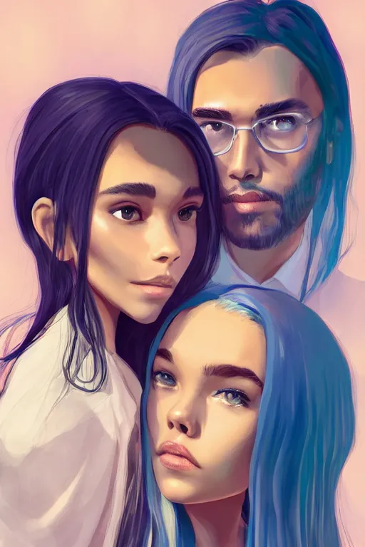 Prompt: madison beer as a beautiful homely wife and her husband, futuristic cottagecore, artstation, 8 k, beautiful, symmetrical face digital art