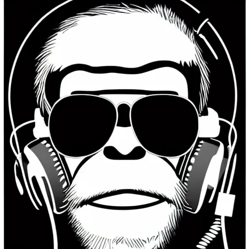 Prompt: mcbess illustration of a primate wearing headphones and sunglasses