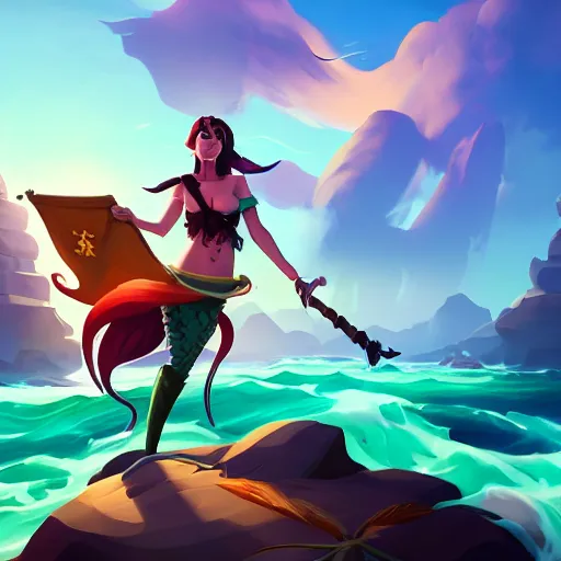 Image similar to jack the pirate mermaid on sea of thieves game avatar hero, behance hd by jesper ejsing, by rhads, makoto shinkai and lois van baarle, ilya kuvshinov, rossdraws global illumination