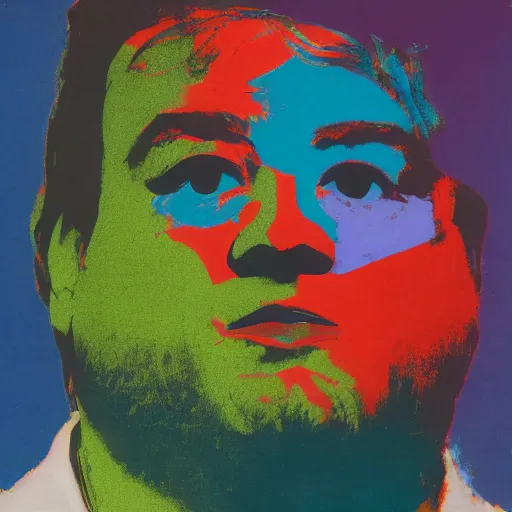 Image similar to portrait of fat man by andy warhol