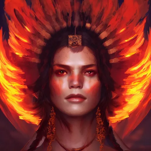 Prompt: a beautiful portrait of a fire goddess with white eyes by Greg Rutkowski and Raymond Swanland, Trending on Artstation, Flaming Background, ultra realistic digital art