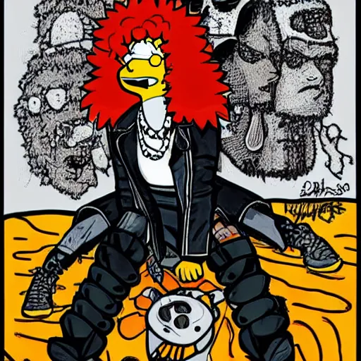 Image similar to Lisa simpson as a punk girl, wearing a leather jacket and leather boots, hyperdetailed