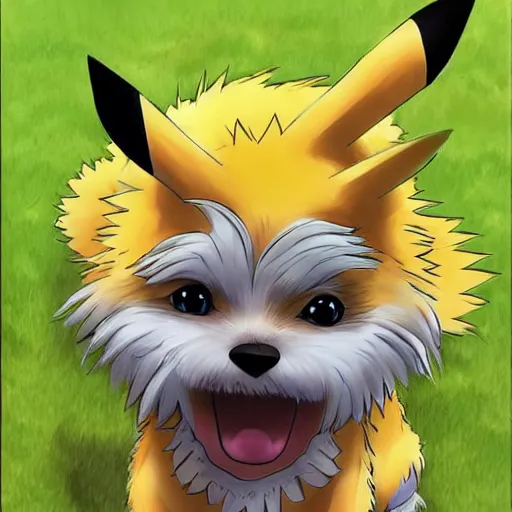 Image similar to A hybrid of (pikachu) and a blond terrier!!!!! anime art, pokemon, digital art, detailed, award winning