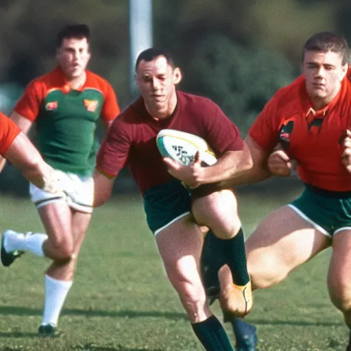 Prompt: photo of forrest gump playing rugby for the irish team