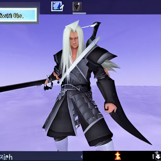 Image similar to an in game screenshot of sephiroth from final fantasy vil from roblox