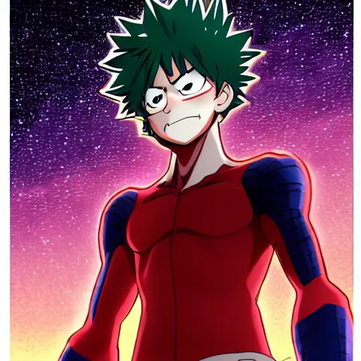 Image similar to handsome guy made by Kohei Horikoshi, art, night, stars, wonderful, anime style. 8k, detailed, detailed face, smooth, sharp focus, beautiful scene, my hero academia style, high quality,