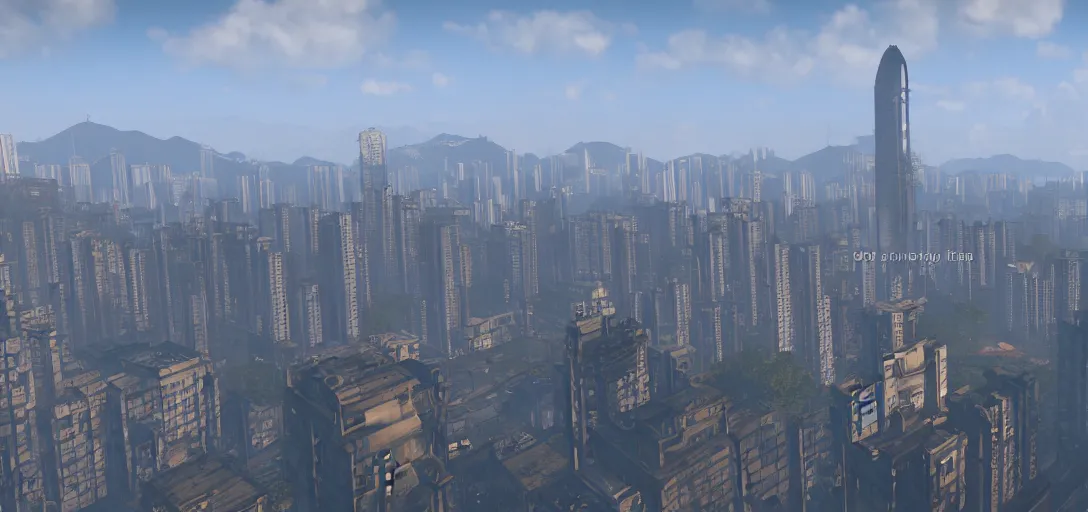 Image similar to Photo of Hong Kong Skyline in Fallout 4 Style, 8K, daytime, high quality