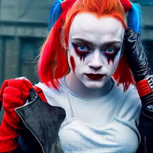 Prompt: exclusive screenshot from the new harley quinn movie starring sadie sink