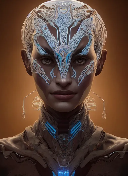 Image similar to symmetry!! portrait of smooth skin alien in the style of horizon zero dawn, machine face, intricate, elegant, highly detailed, digital painting, artstation, concept art, smooth, sharp focus, illustration, art by artgerm and greg rutkowski and alphonse mucha, 8 k