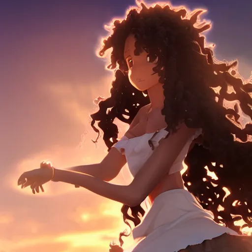 Prompt: a beautiful 3d brown anime girl, brown skin, long black curly hair, Cinematic lighting, anime masterpiece, highly detailed, Trending on artstation, unreal engine 4k, Cinematic wallpaper