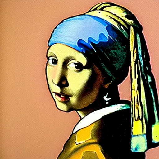 Prompt: painting of the girl with the pearl earring together with mona lisa by andy warhol, painting, oil on canvas, beautiful painting