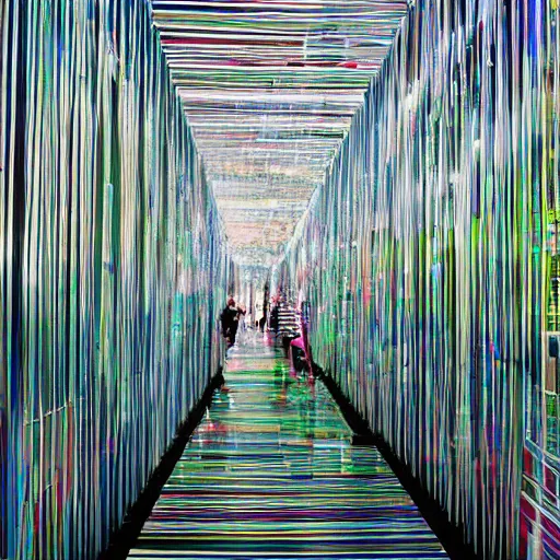 Image similar to paperclip in a hall of mirrors, outdoor art installation, colour hd photography
