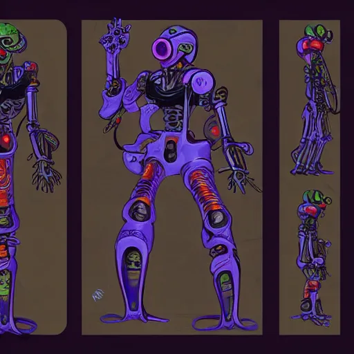 Image similar to official character sheets for an old eel biomech suit, digital 2 d screen robot face, wearing an oversized sweater, covered in coral, art by tim schafer black velvetopia art for psychonauts from double fine studios, art by splatoon from nintendo, black light rave, adult character, apocalypse