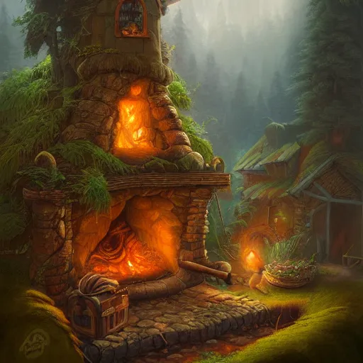 Image similar to a detailed illustration idyllic the house with smoke coming out of the chimney in the forest scene by Justin Gerard, trending on artstation, cgsociety, deviantart