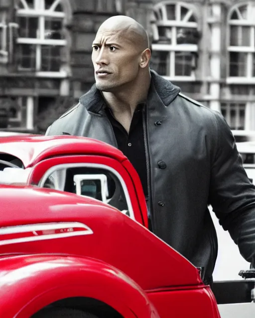 Image similar to film still close - up shot of dwayne johnson as a london cab driver. photographic, photography