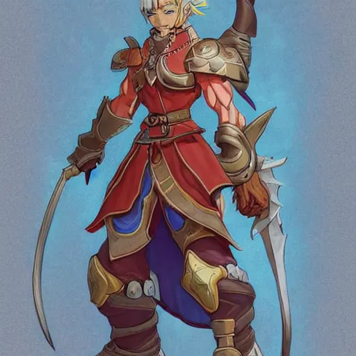 Image similar to character of breath of fire 4 by the artist Max Berthelot. Rendering the full body character . Sharp focus, full of details, by jenny harder and Jason Nguyen , art book, trending on artstation and Pinterest