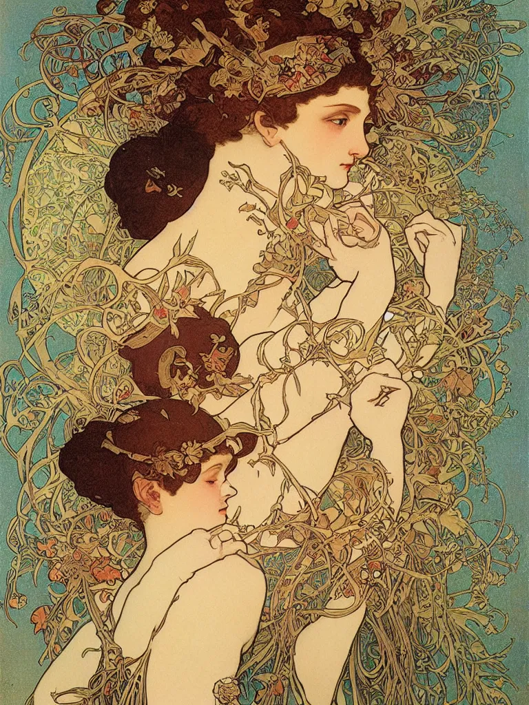 Prompt: a portrait the goddess of butterflies, by mucha