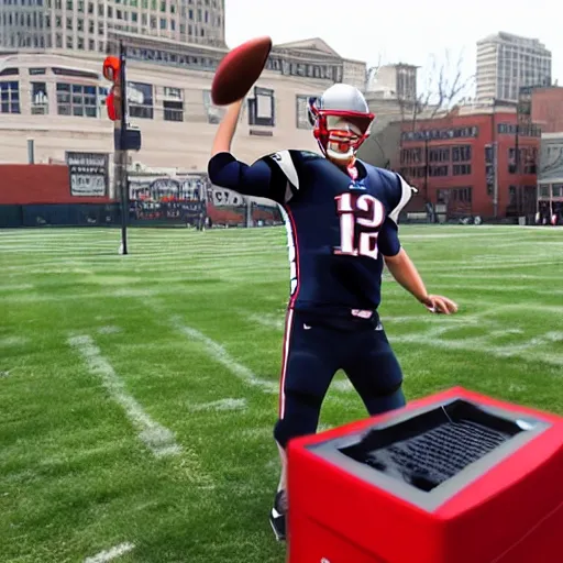 Prompt: tom brady throwing a cheesesteak in philly in real life, hyper realistic, realistic, 4 k uhd, 8 k, super detail, great detail, intrinsic detail