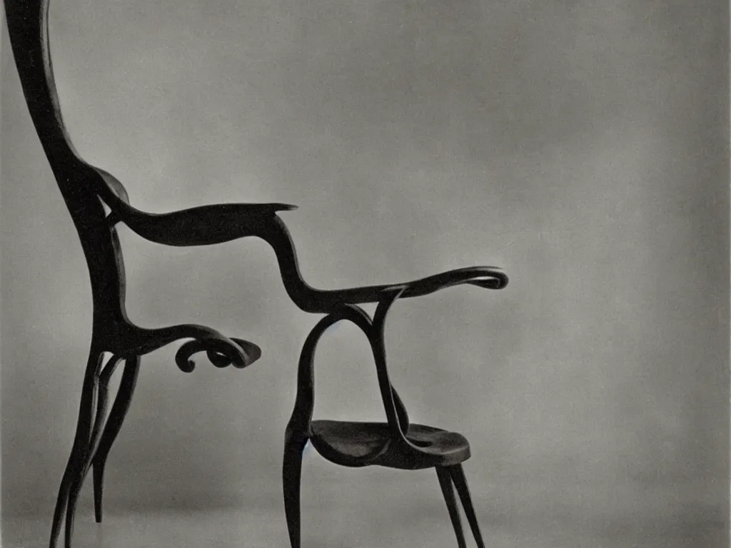 Prompt: luminescent gothic chair with ear. karl blossfeldt